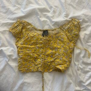 Floral Yellow Ruched Women's Top
